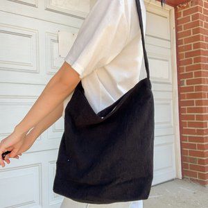 Black Corduroy Medium Tote Bag, Shopping Bag